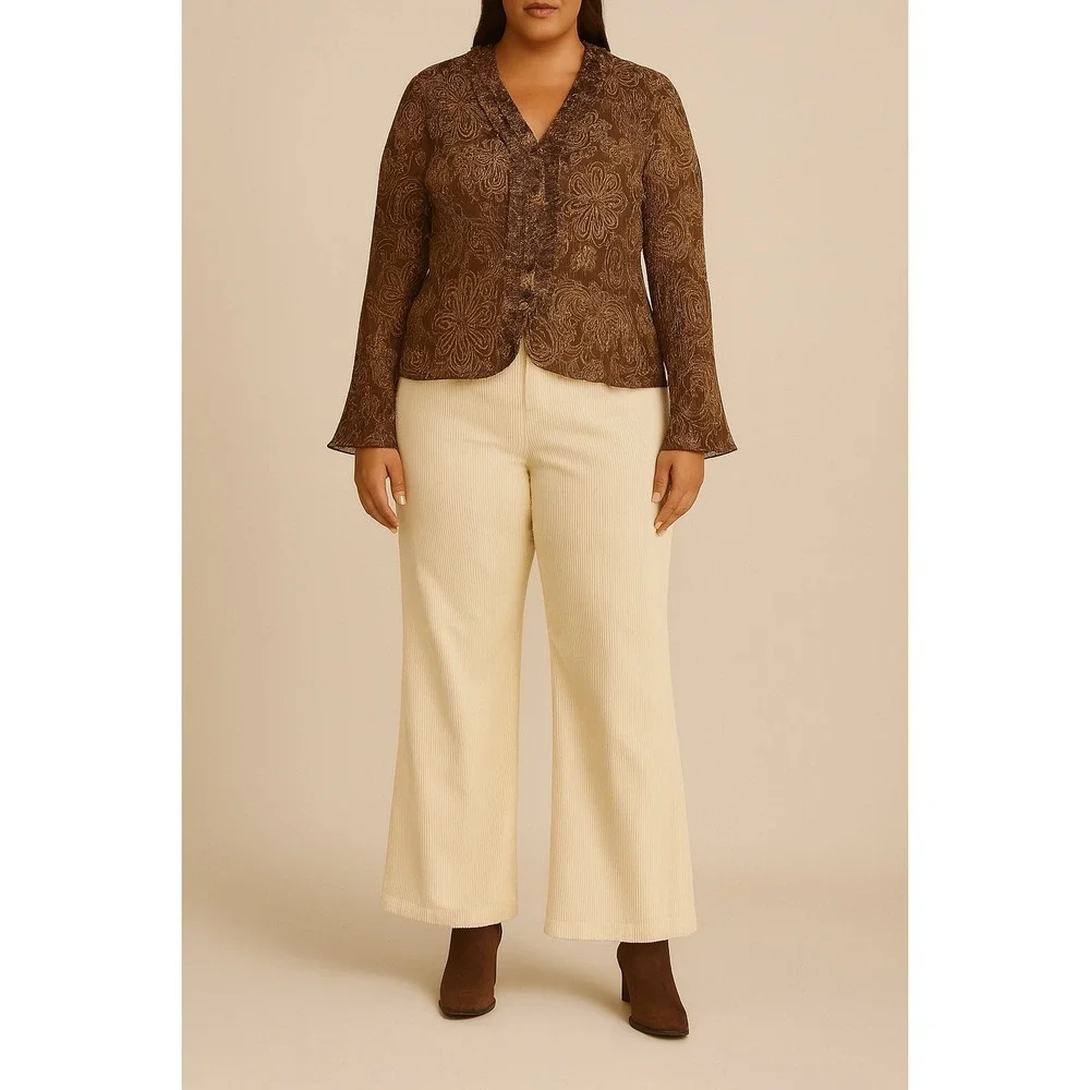 APT.9 Brown Floral Sheer Crinkle Blouse XL Ruffle Forest Fairy Grunge Goblincore - Picture 11 of 11